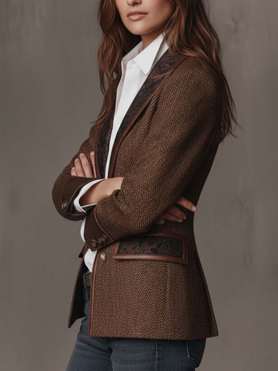 Francesca – Blazer Espiga con Detalles Estampados