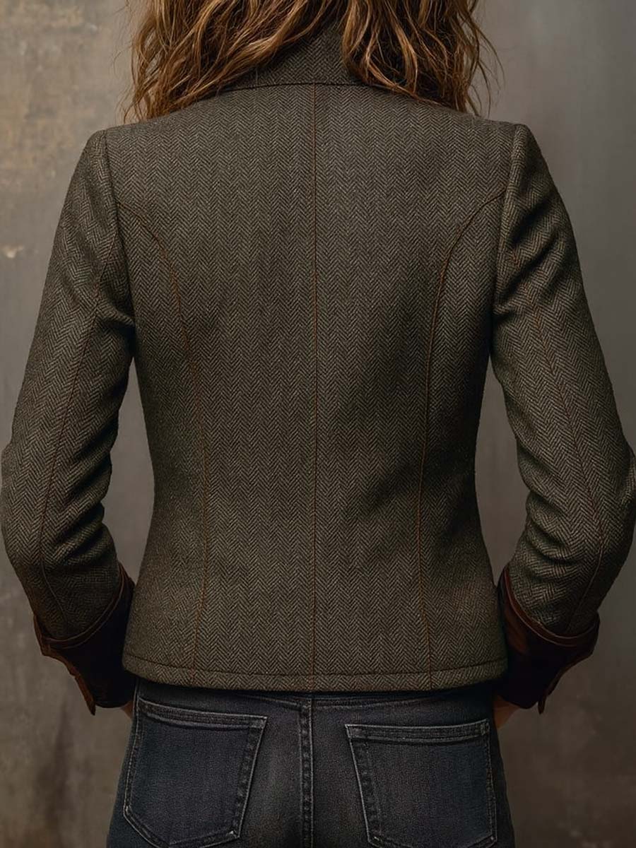 Bella – Blazer Vintage Espiga con Ribetes