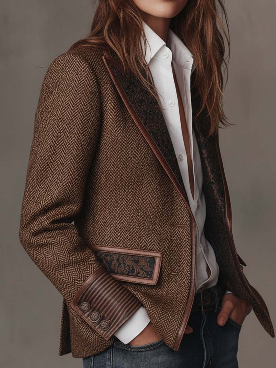 Francesca – Blazer Espiga con Detalles Estampados