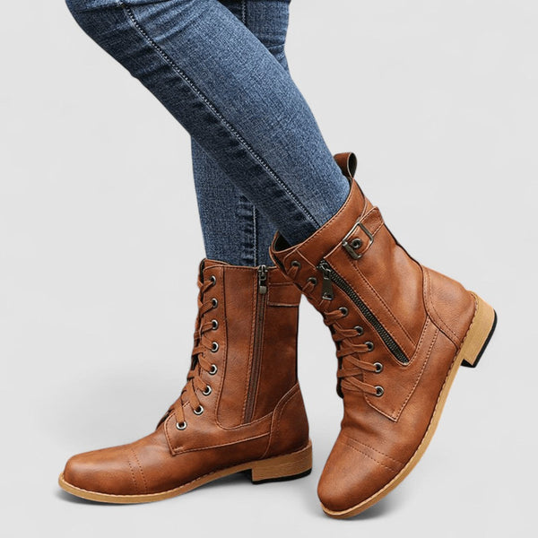 Isabella – Botines Vintage con Cordones y Hebillas