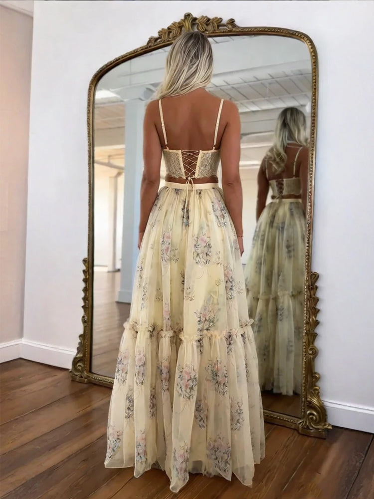 Conjunto Falda Floral Amarillo Pálido