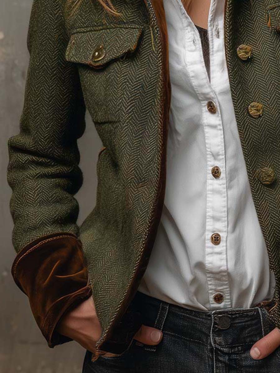 Bella – Blazer Vintage Espiga con Ribetes