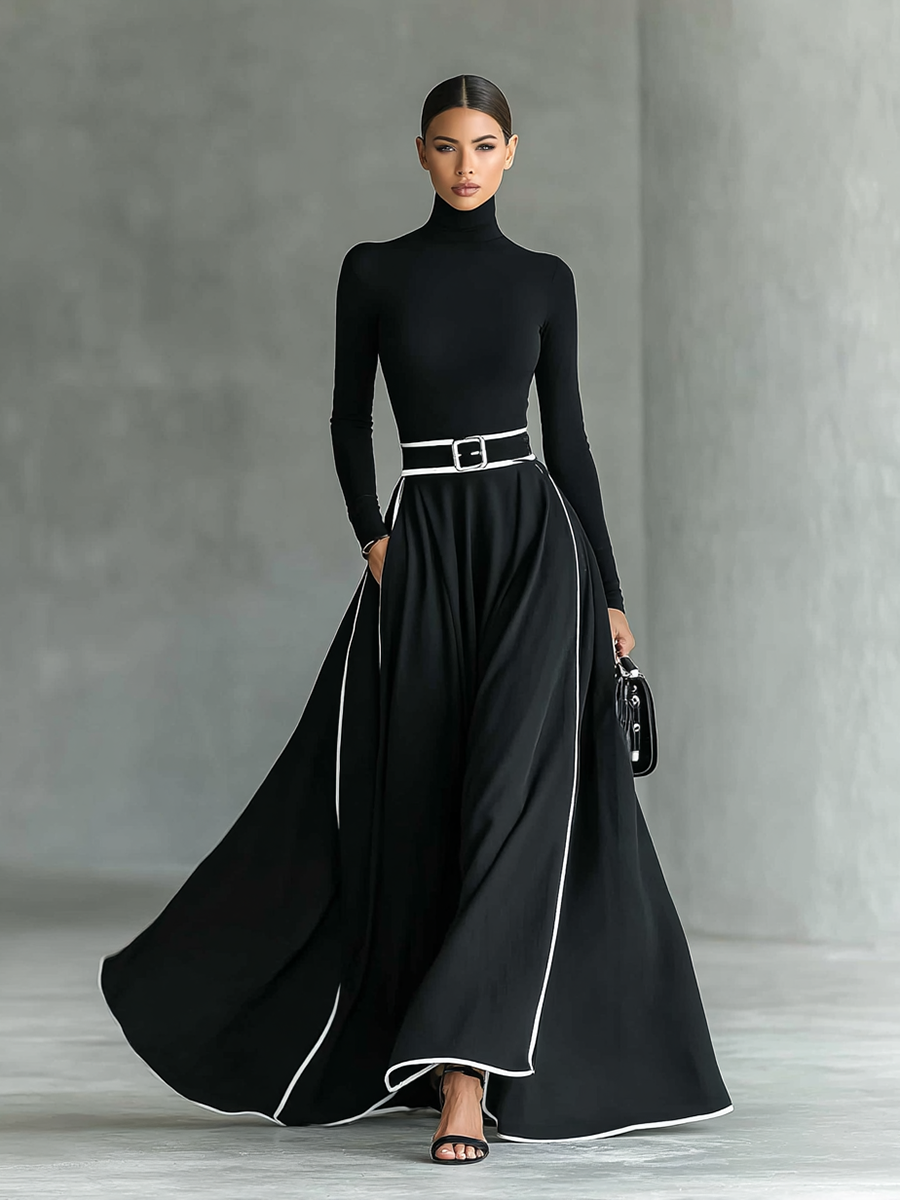 Gina – Vestido Maxi Costuras Contraste