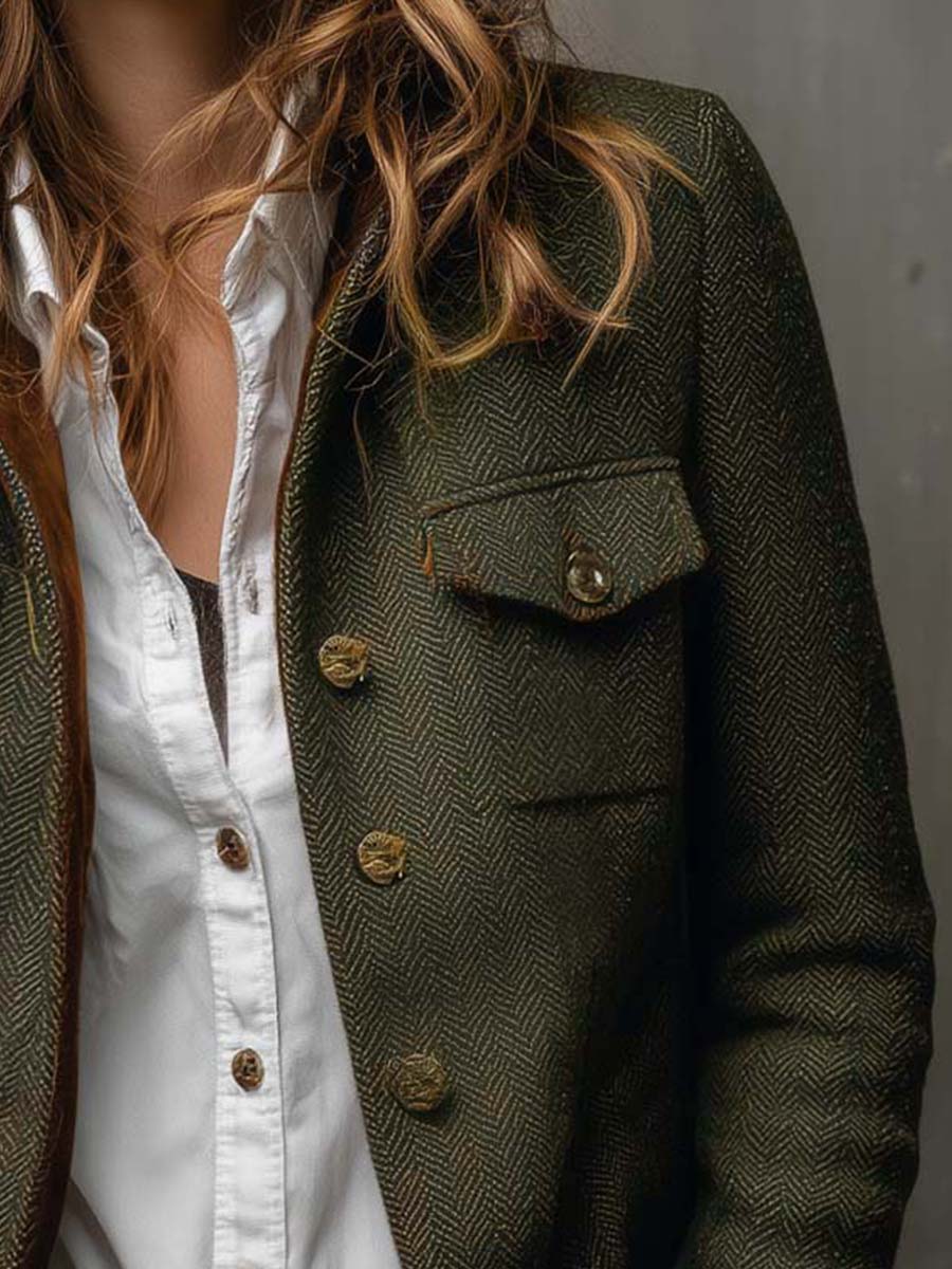 Bella – Blazer Vintage Espiga con Ribetes