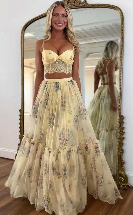 Conjunto Falda Floral Amarillo Pálido