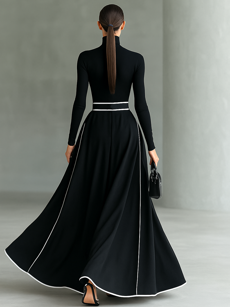 Gina – Vestido Maxi Costuras Contraste
