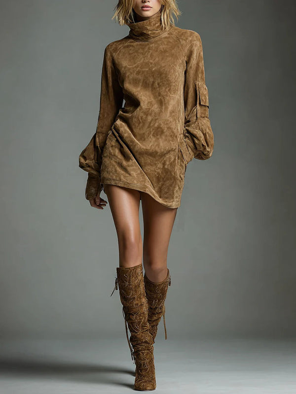 Selena – Vestido Mini Ante Cuello Alto