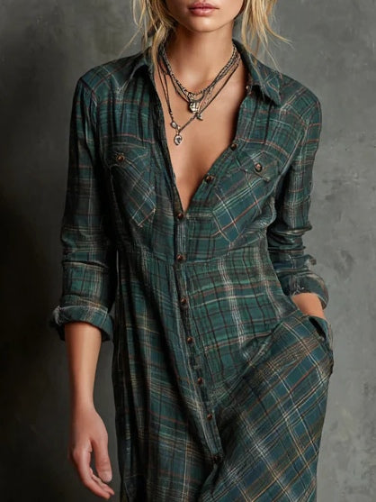 Emanuela – Vestido Largo de Cuadros