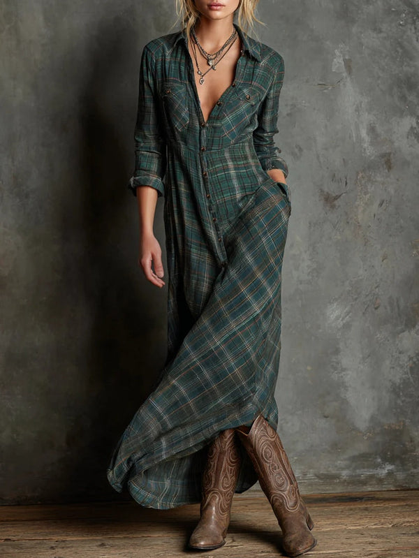 Emanuela – Vestido Largo de Cuadros