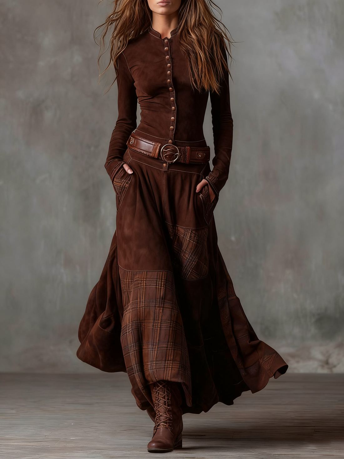 Livia – Vestido Maxi Boho de Cuadros