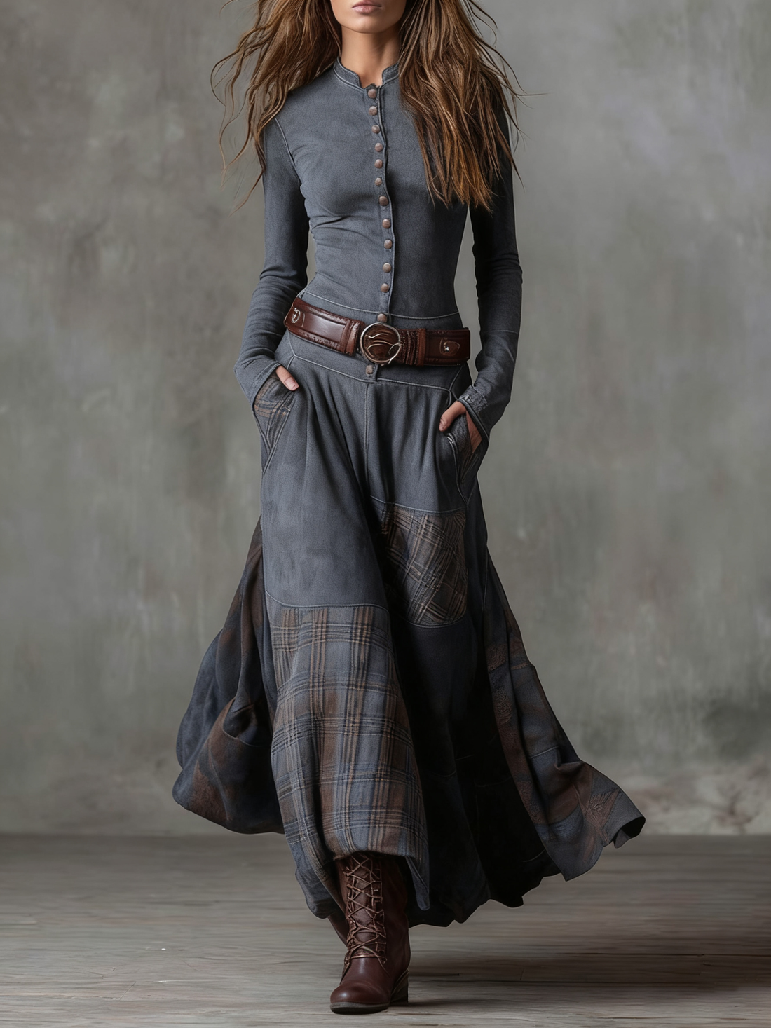Livia – Vestido Maxi Boho de Cuadros