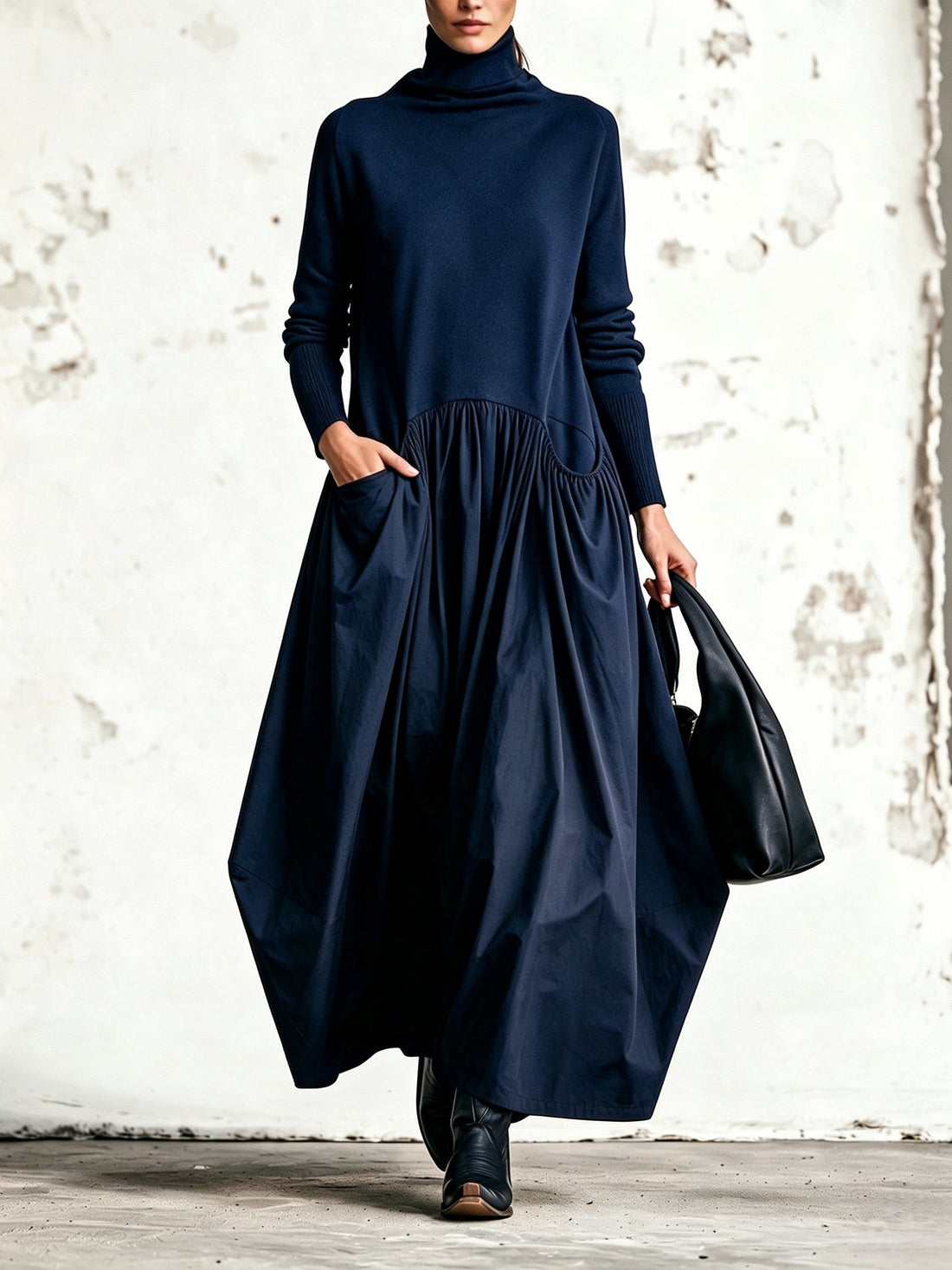 Fiamma – Vestido Maxi Oversize Cuello Alto