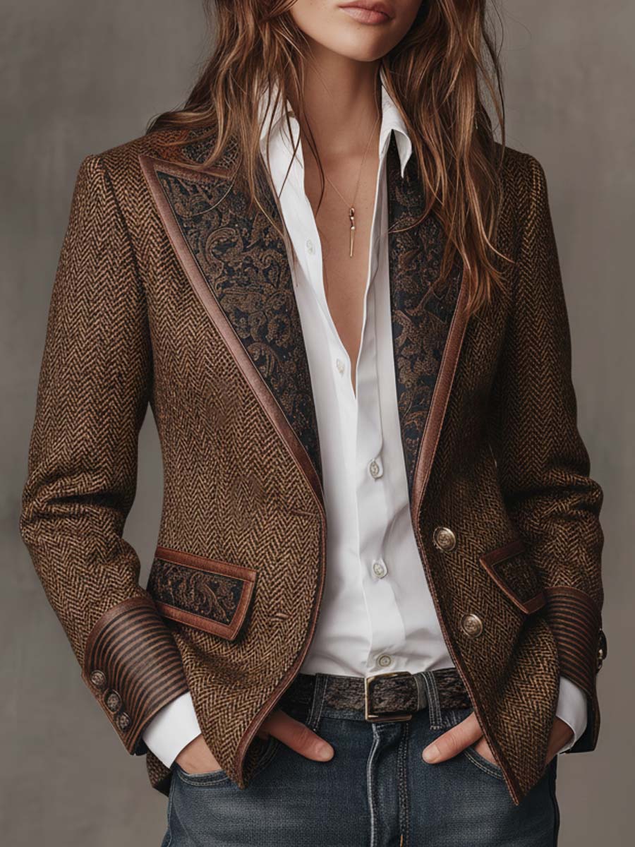 Francesca – Blazer Espiga con Detalles Estampados