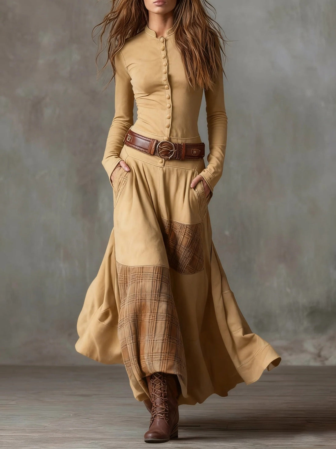Livia – Vestido Maxi Boho de Cuadros