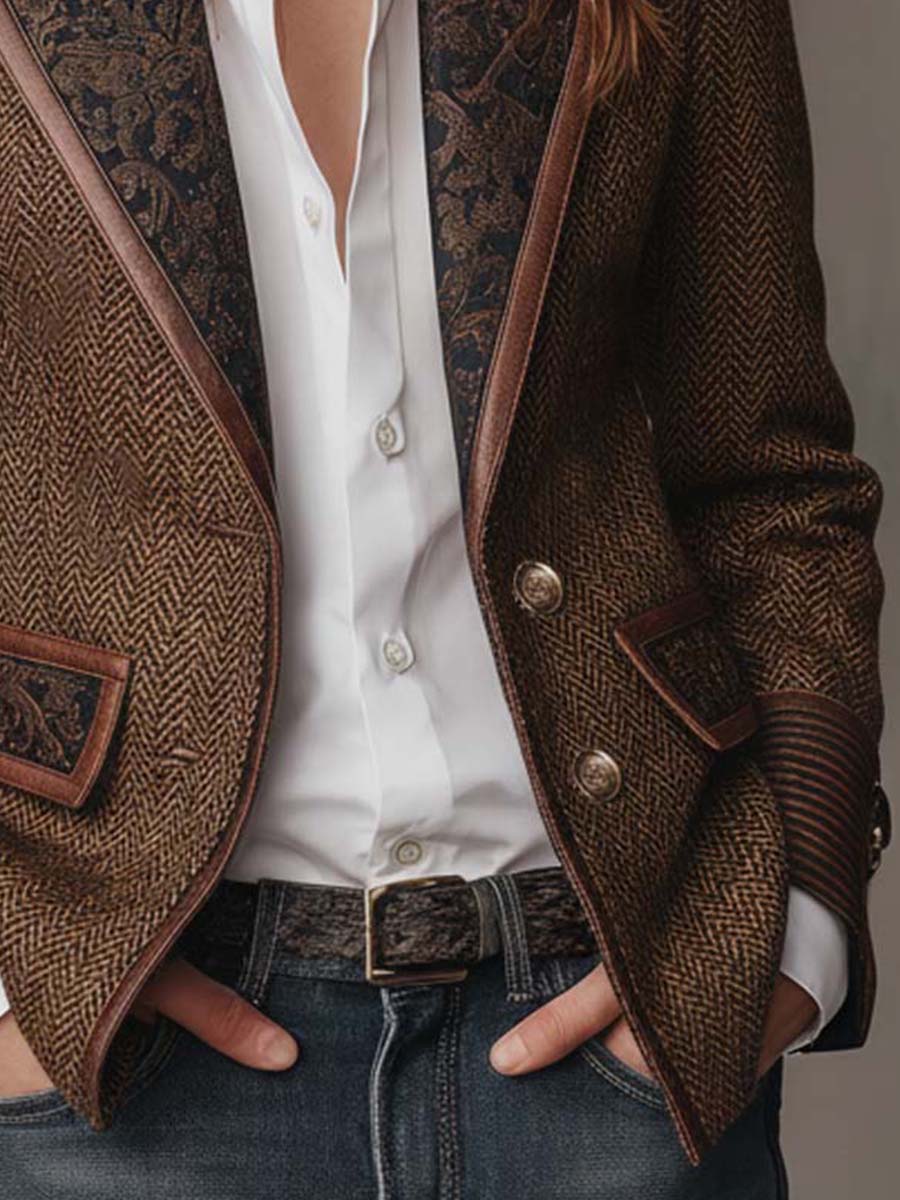 Francesca – Blazer Espiga con Detalles Estampados