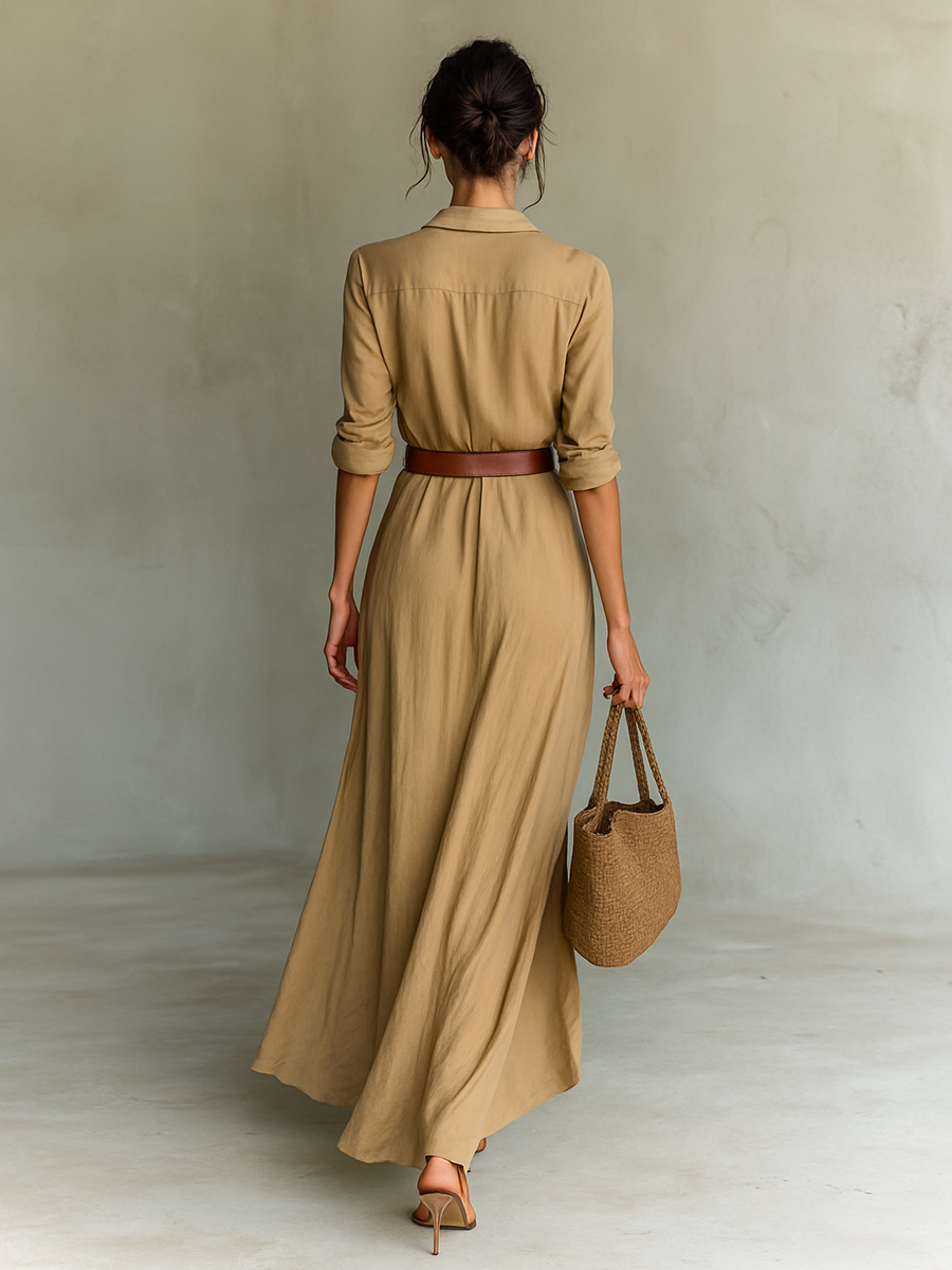 Alina – Vestido Maxi Camisero con Cinturón