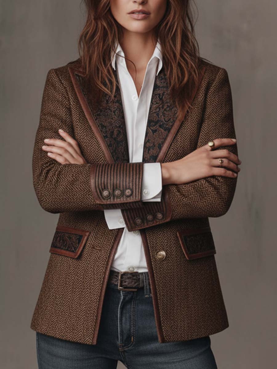 Francesca – Blazer Espiga con Detalles Estampados