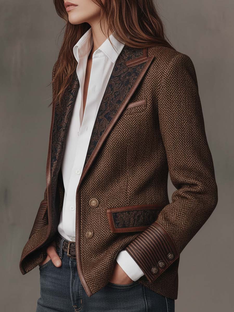 Francesca – Blazer Espiga con Detalles Estampados