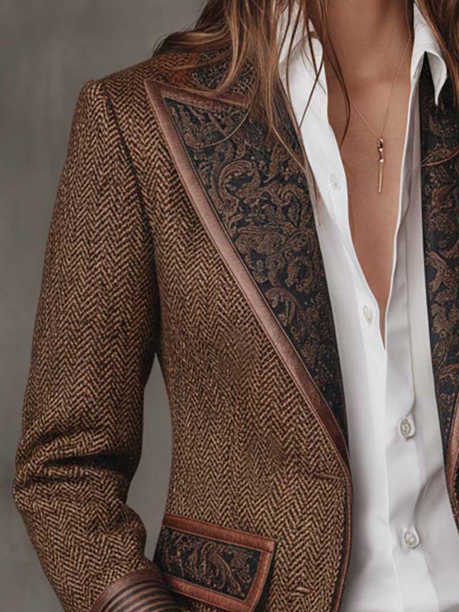 Francesca – Blazer Espiga con Detalles Estampados