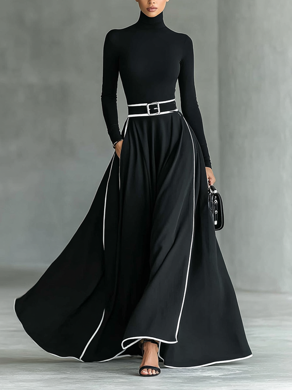 Gina – Vestido Maxi Costuras Contraste