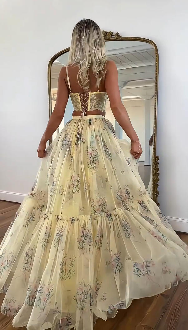 Conjunto Falda Floral Amarillo Pálido