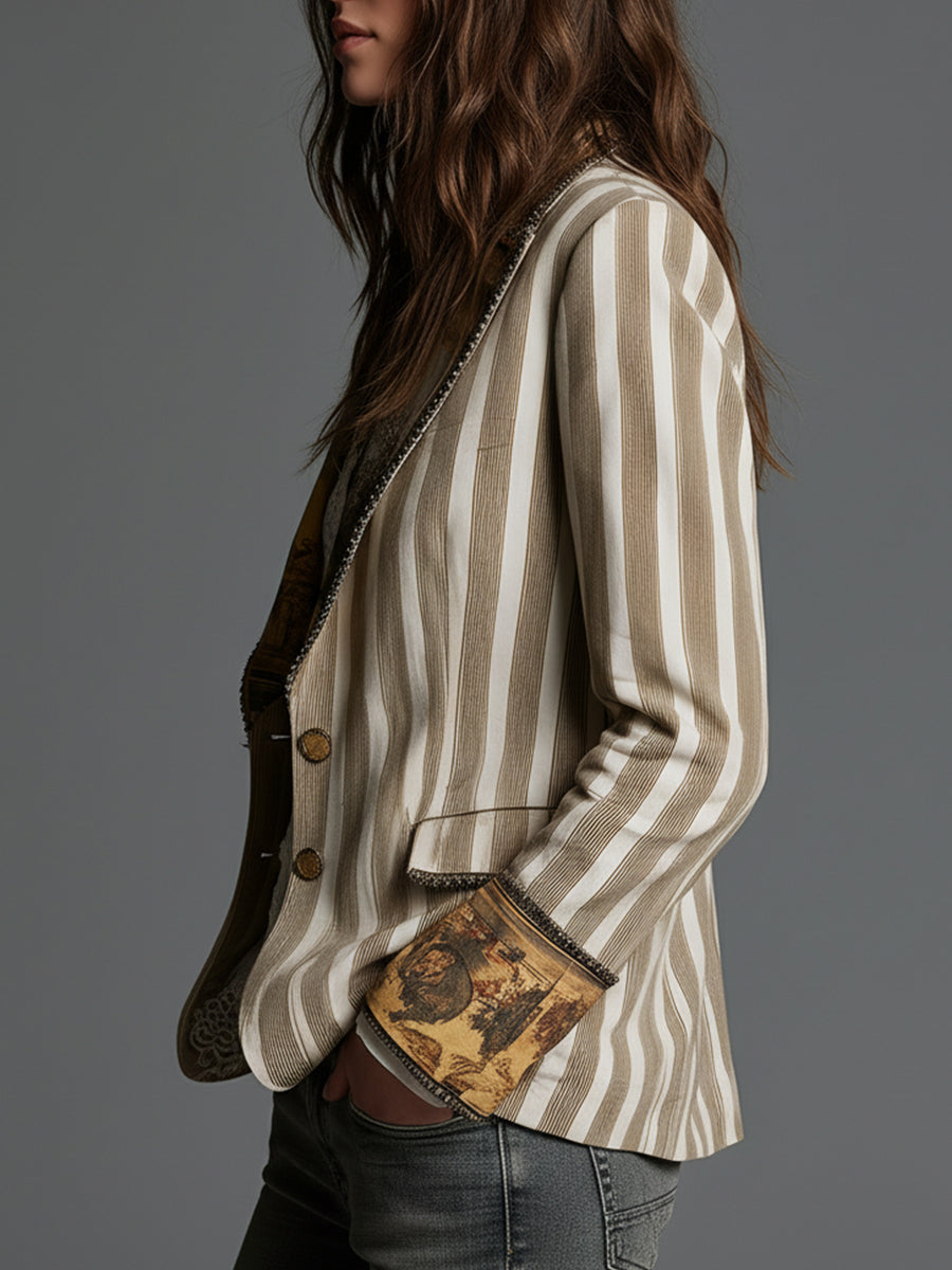 Rosanna – Blazer Boho de Rayas con Cuello Estampado