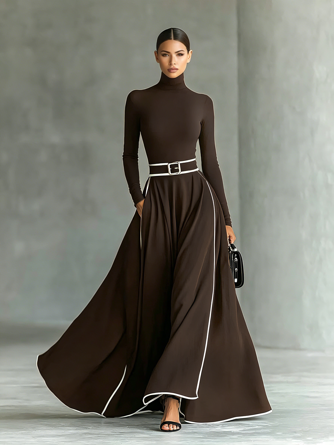 Gina – Vestido Maxi Costuras Contraste