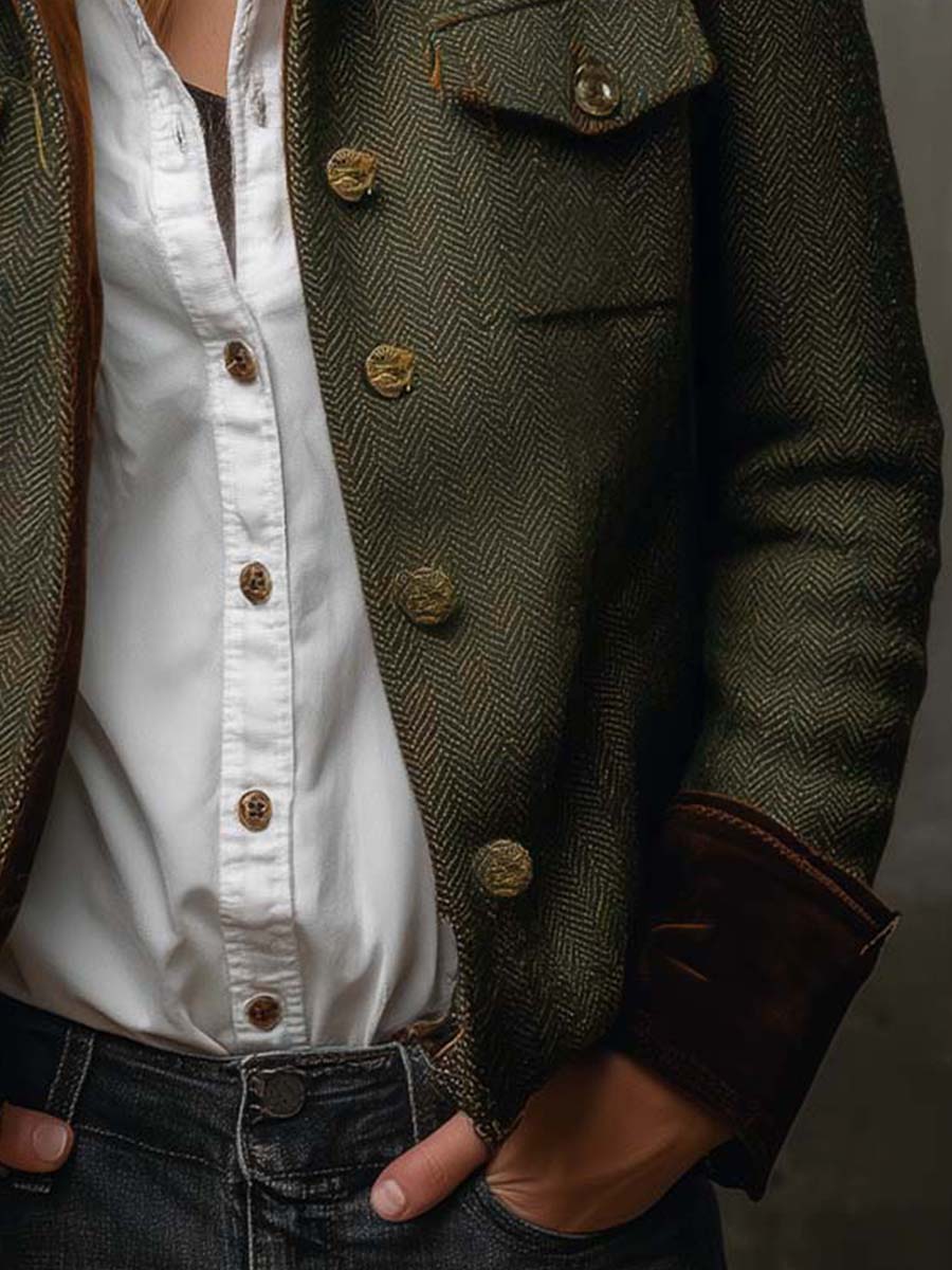 Bella – Blazer Vintage Espiga con Ribetes