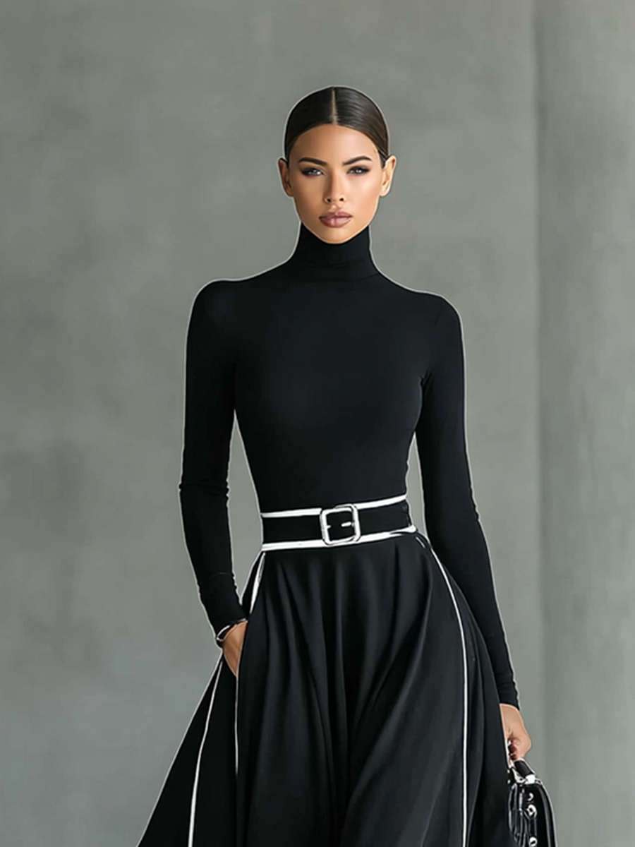 Gina – Vestido Maxi Costuras Contraste