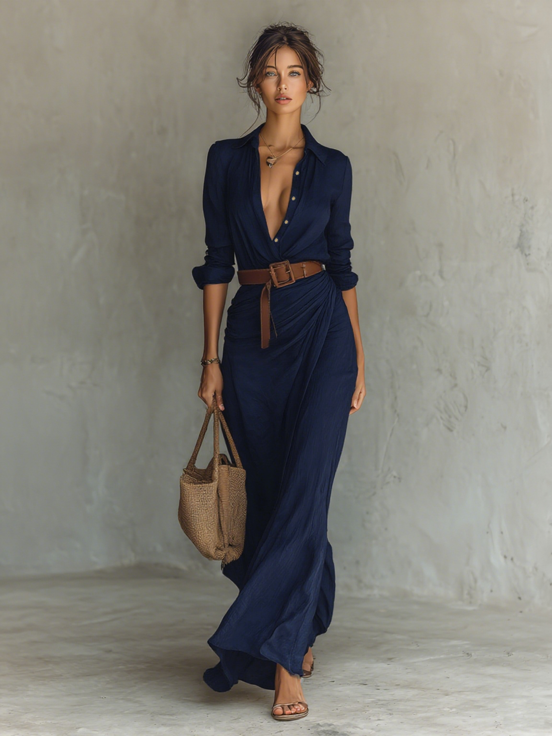 Alina – Vestido Maxi Camisero con Cinturón