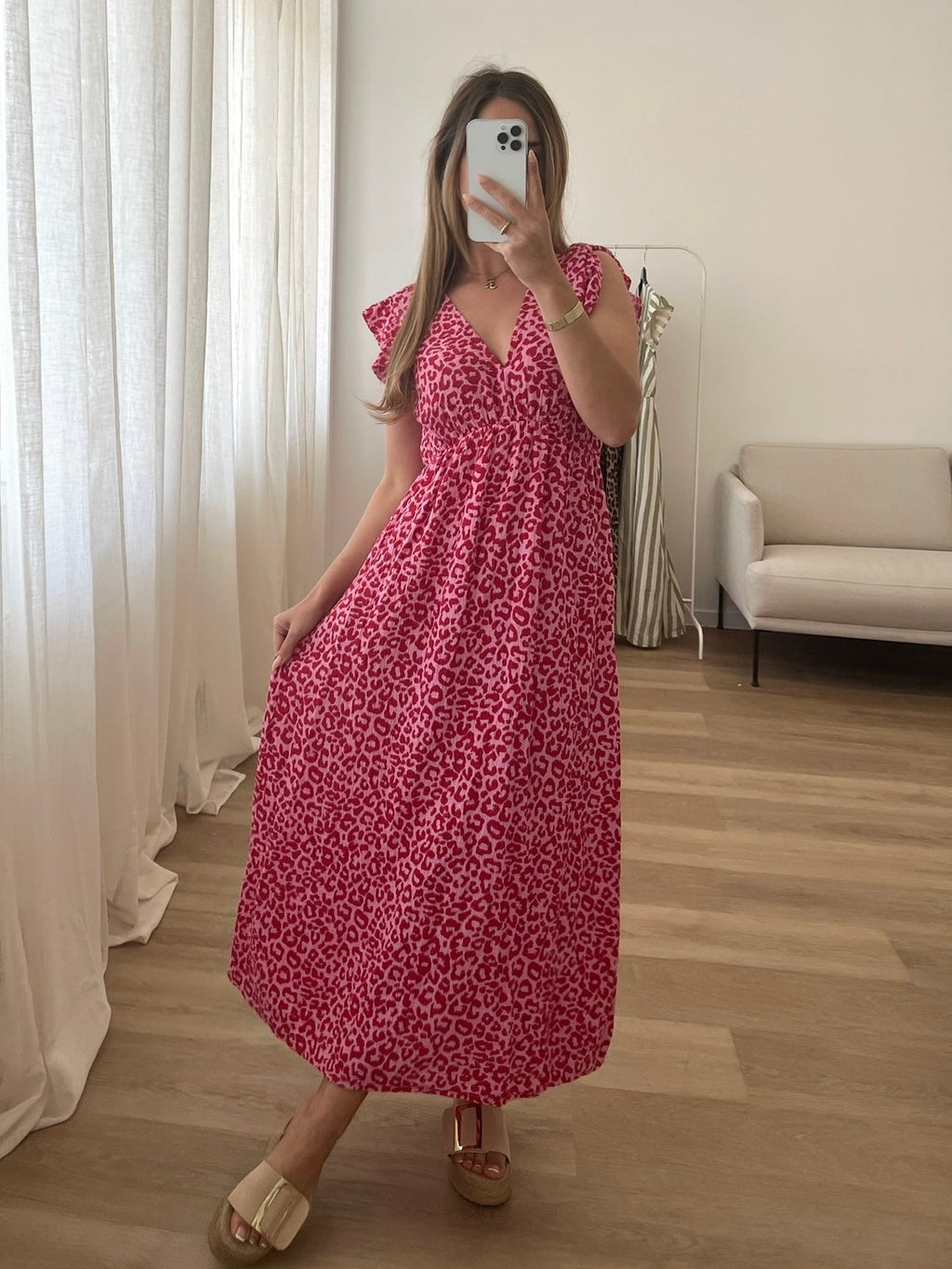 Leonora Musselin Kleid -  Leo/Rot/Rosa