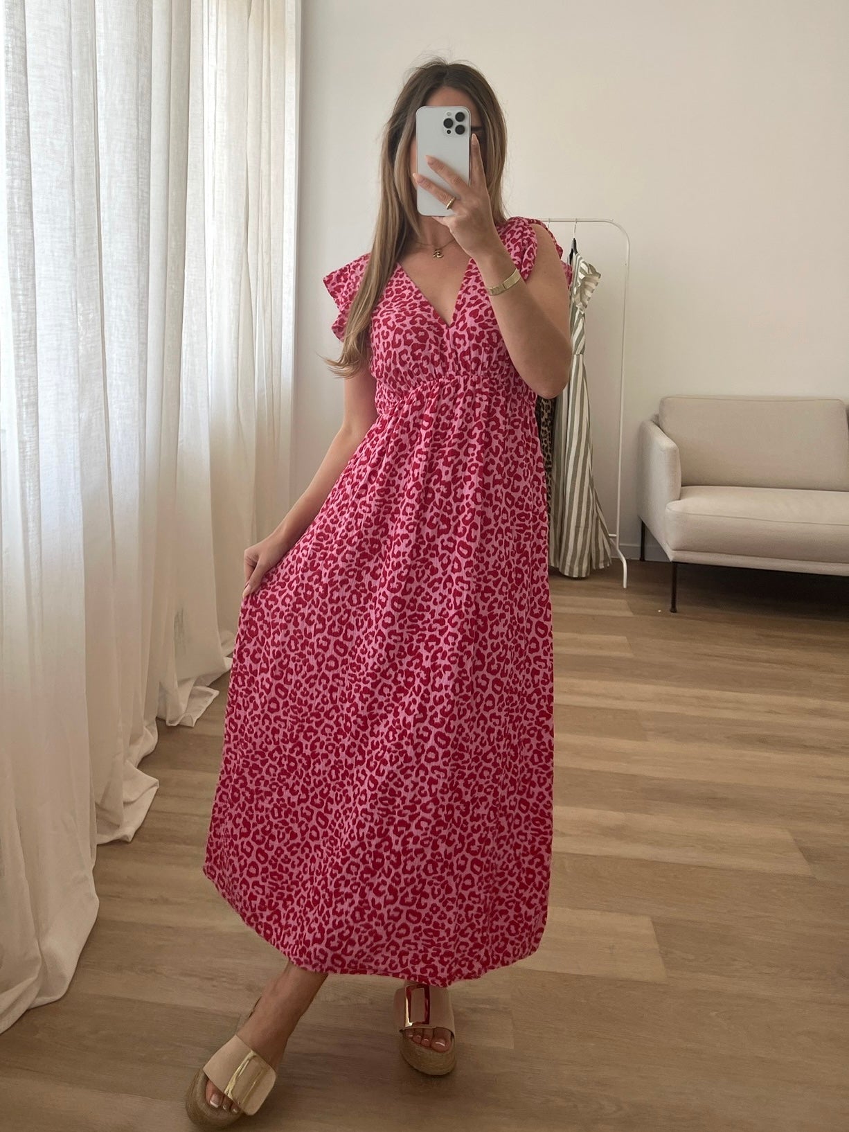 Leonora Musselin Kleid -  Leo/Rot/Rosa