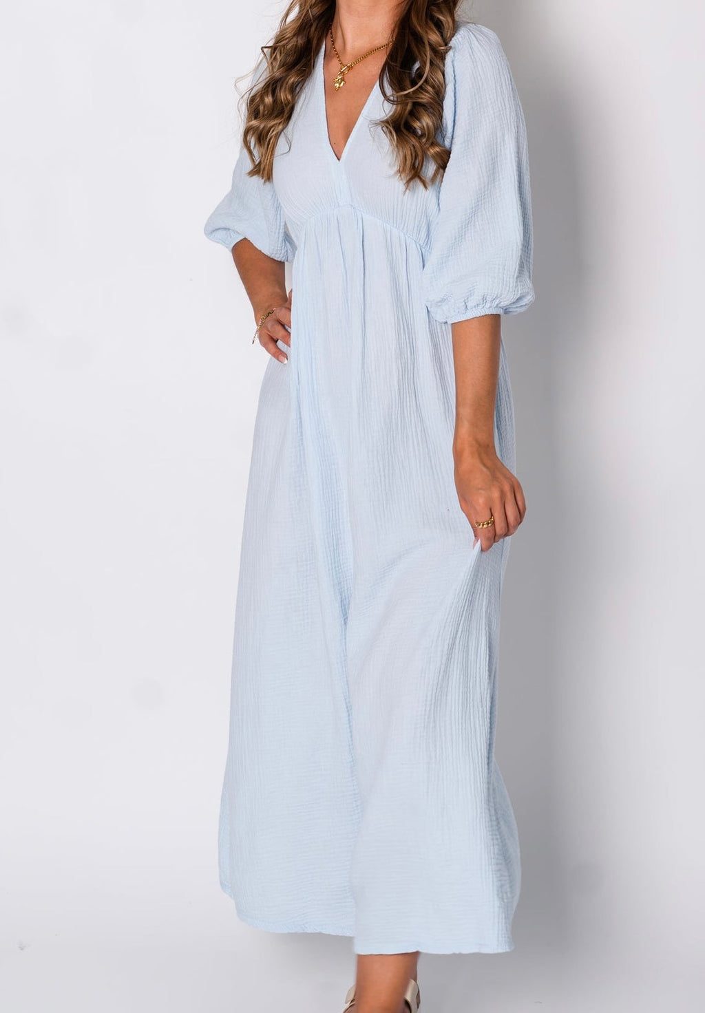 Amelia Musselin Kleid - Babyblau