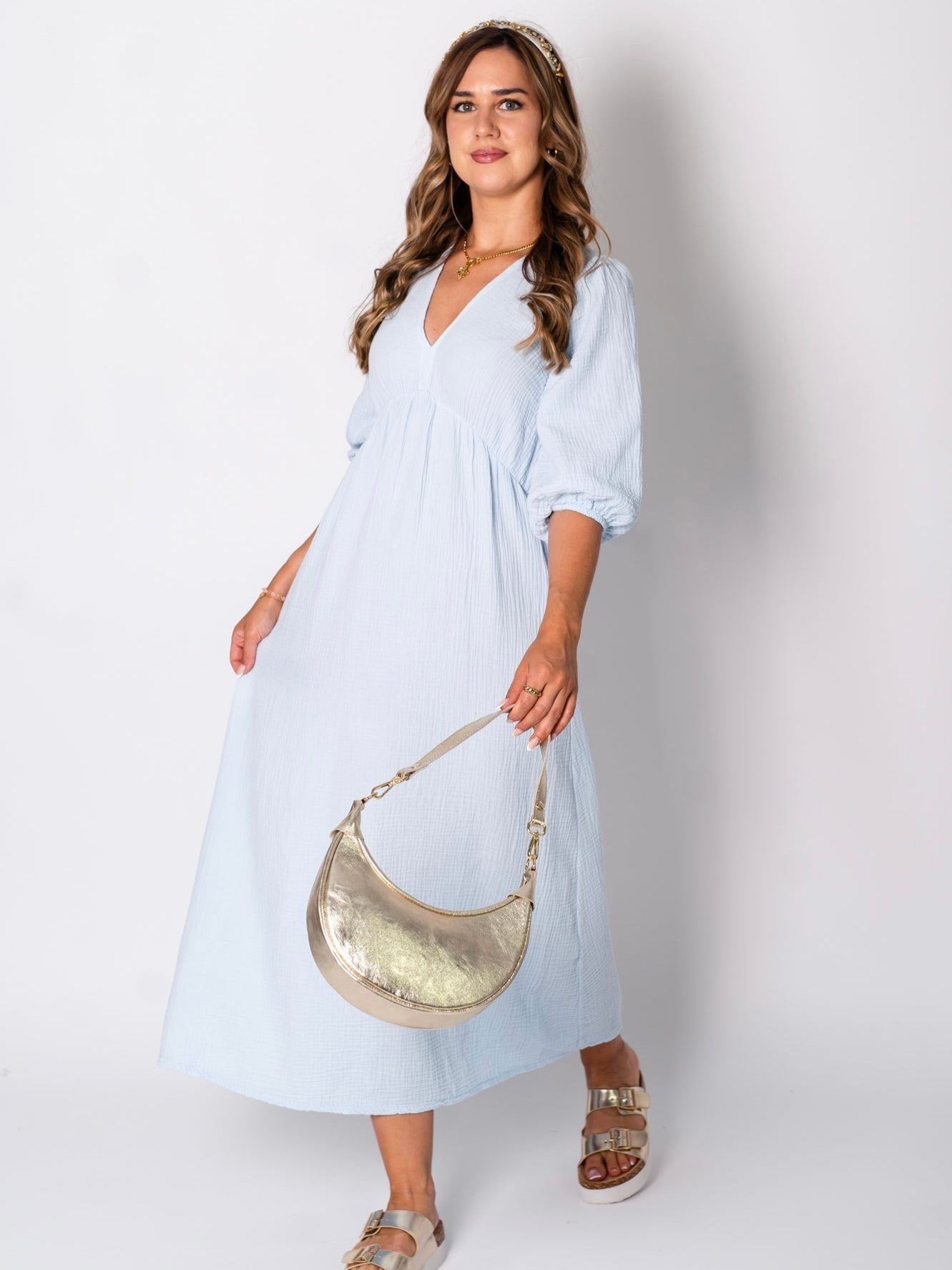 Amelia Musselin Kleid - Babyblau