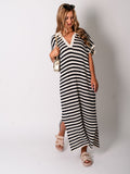 Midi Stripes  Kleid -Beige/Schwarz
