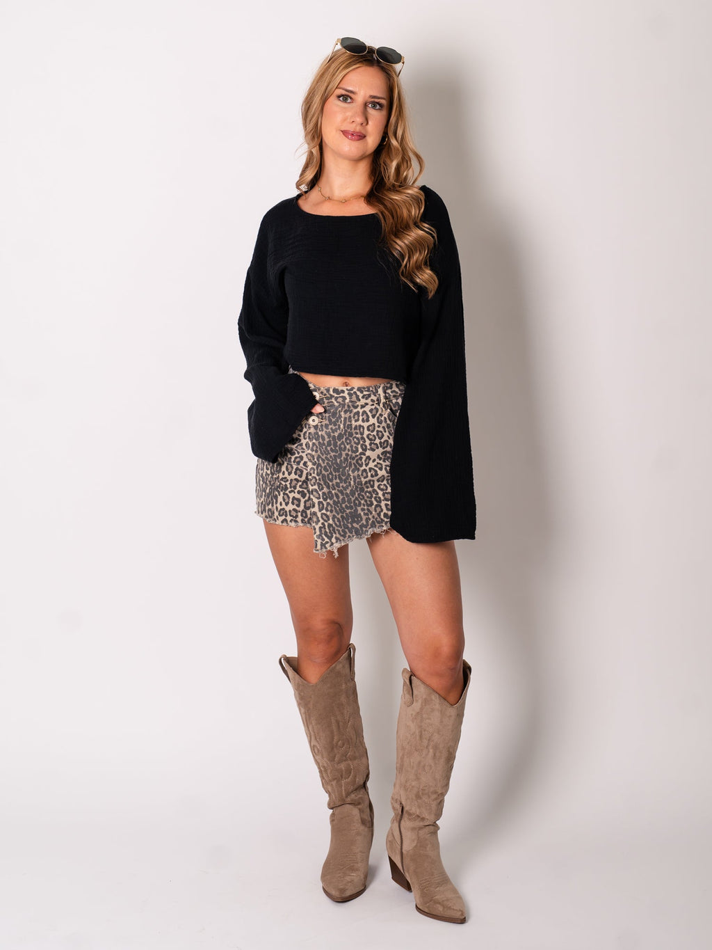 Ayla Musselin Bluse - Schwarz