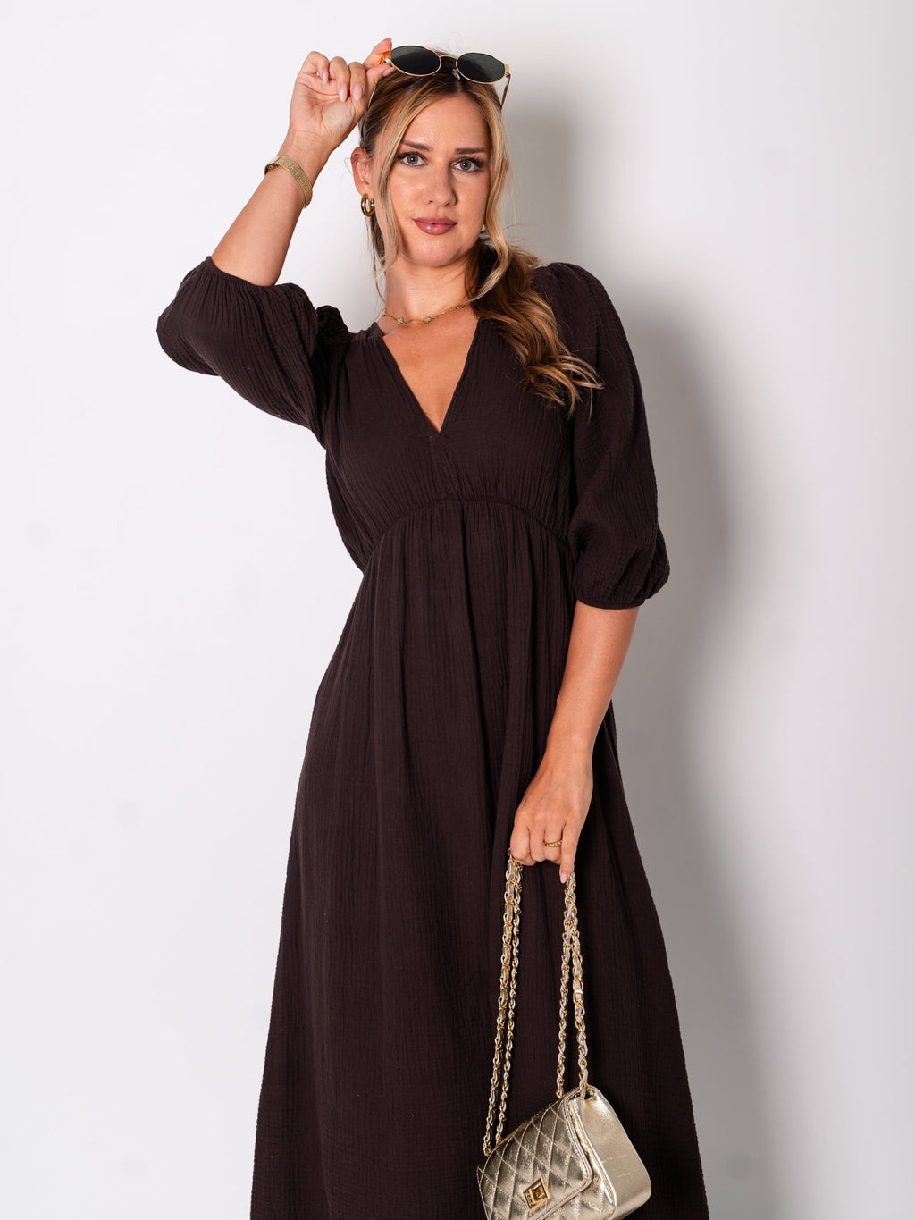 Amelia Musselin Kleid - Espresso