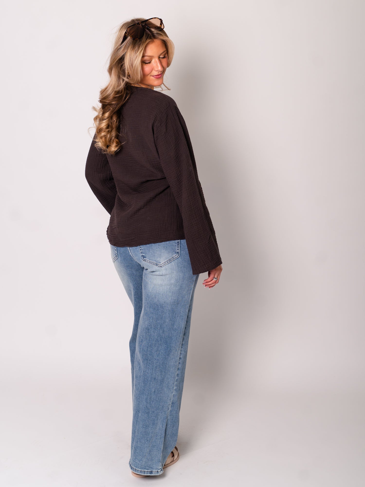 Zoey Musselin Binde Bluse - Espresso