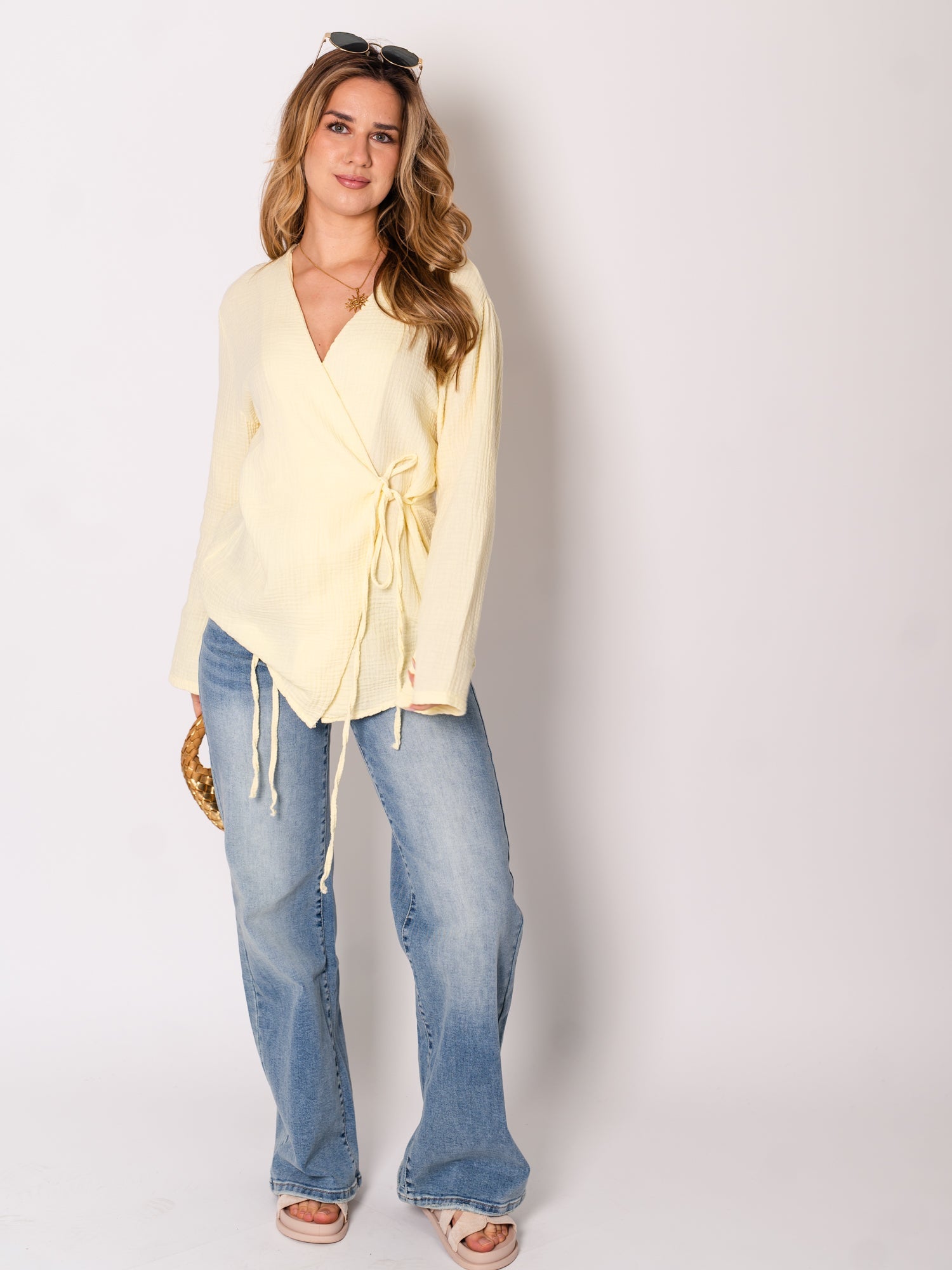 Zoey Musselin Binde Bluse - Zitronengelb