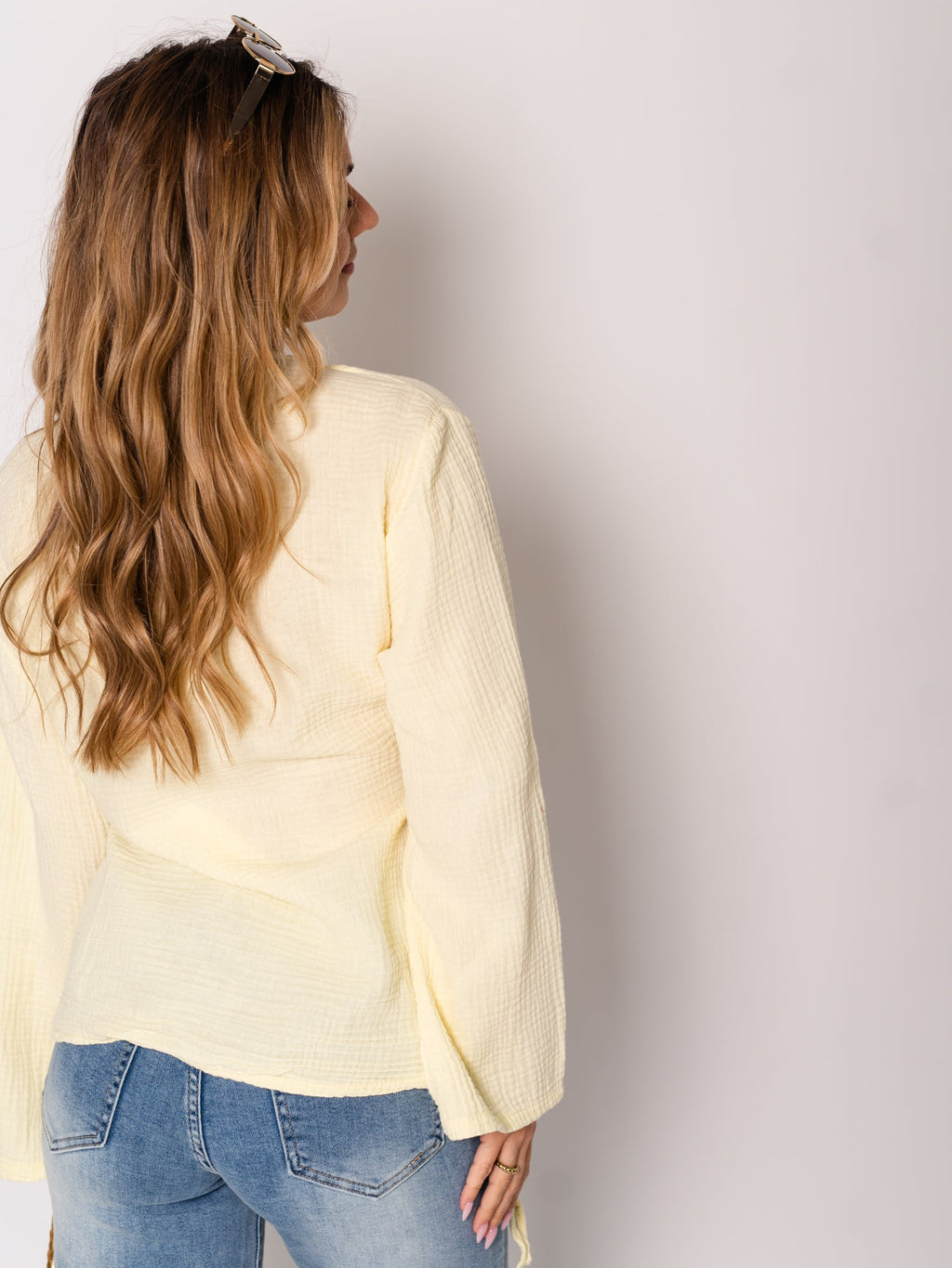 Zoey Musselin Binde Bluse - Zitronengelb
