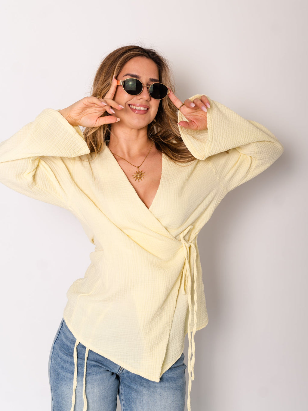 Zoey Musselin Binde Bluse - Zitronengelb