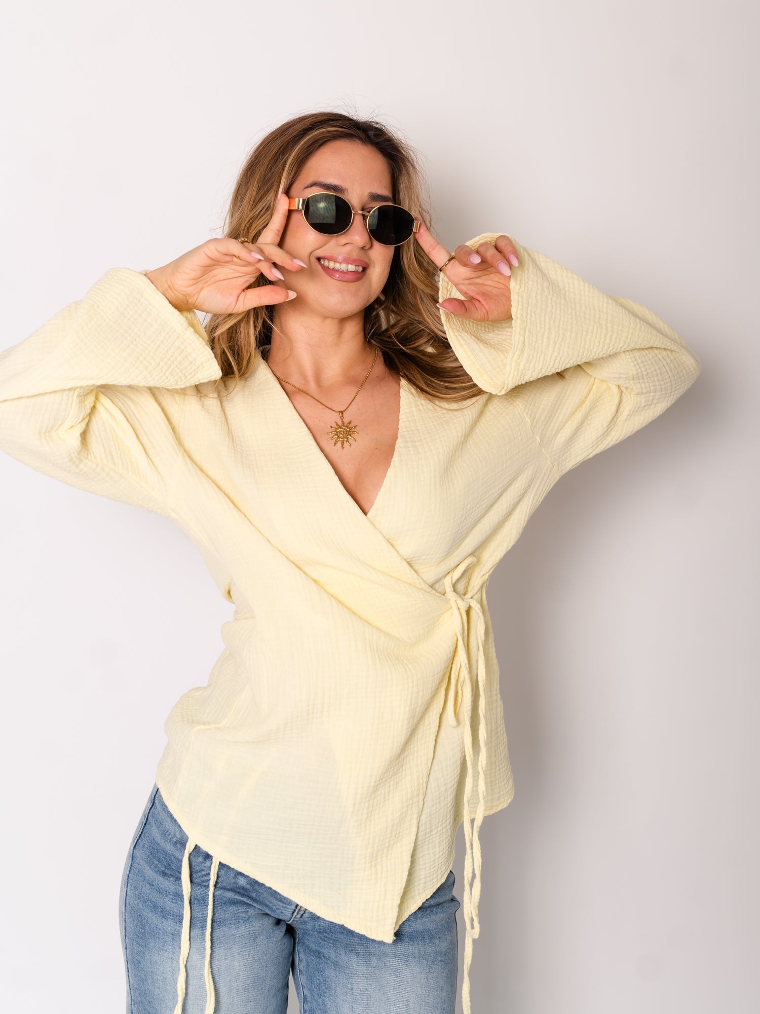 Zoey Musselin Binde Bluse - Zitronengelb
