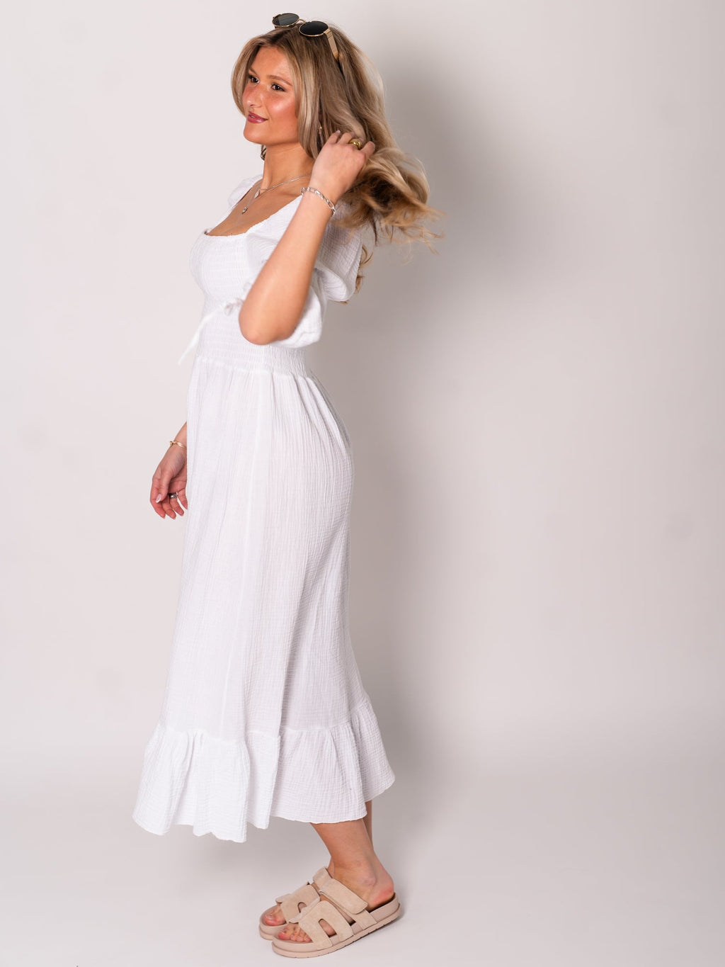 Carolina Musselin Kleid - Weiß