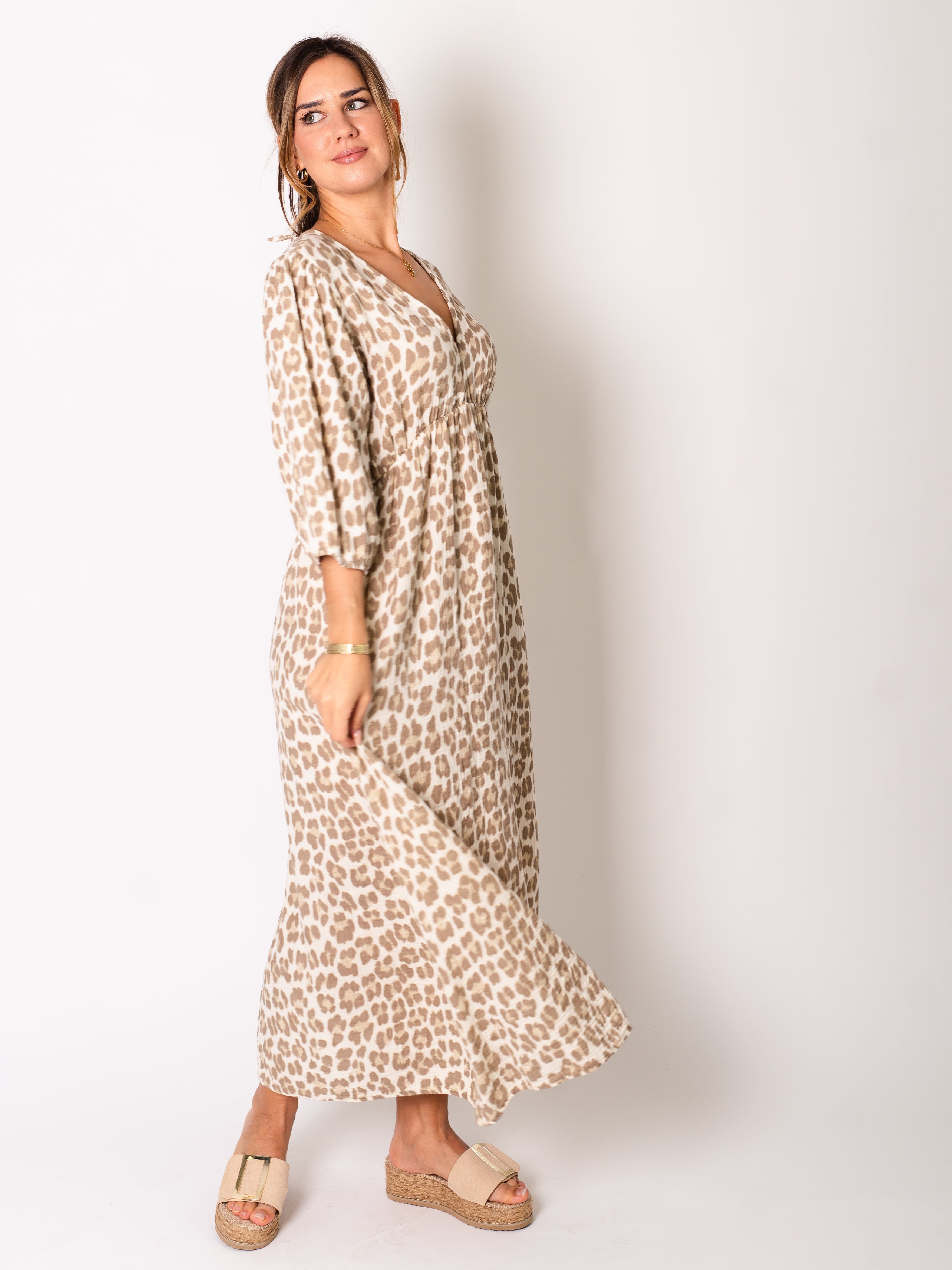 Maila Musselin Kleid - Leo/Beige