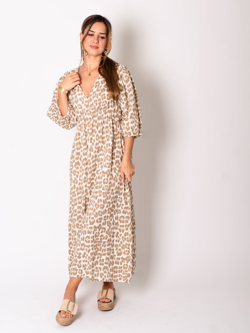 Maila Musselin Kleid - Leo/Beige