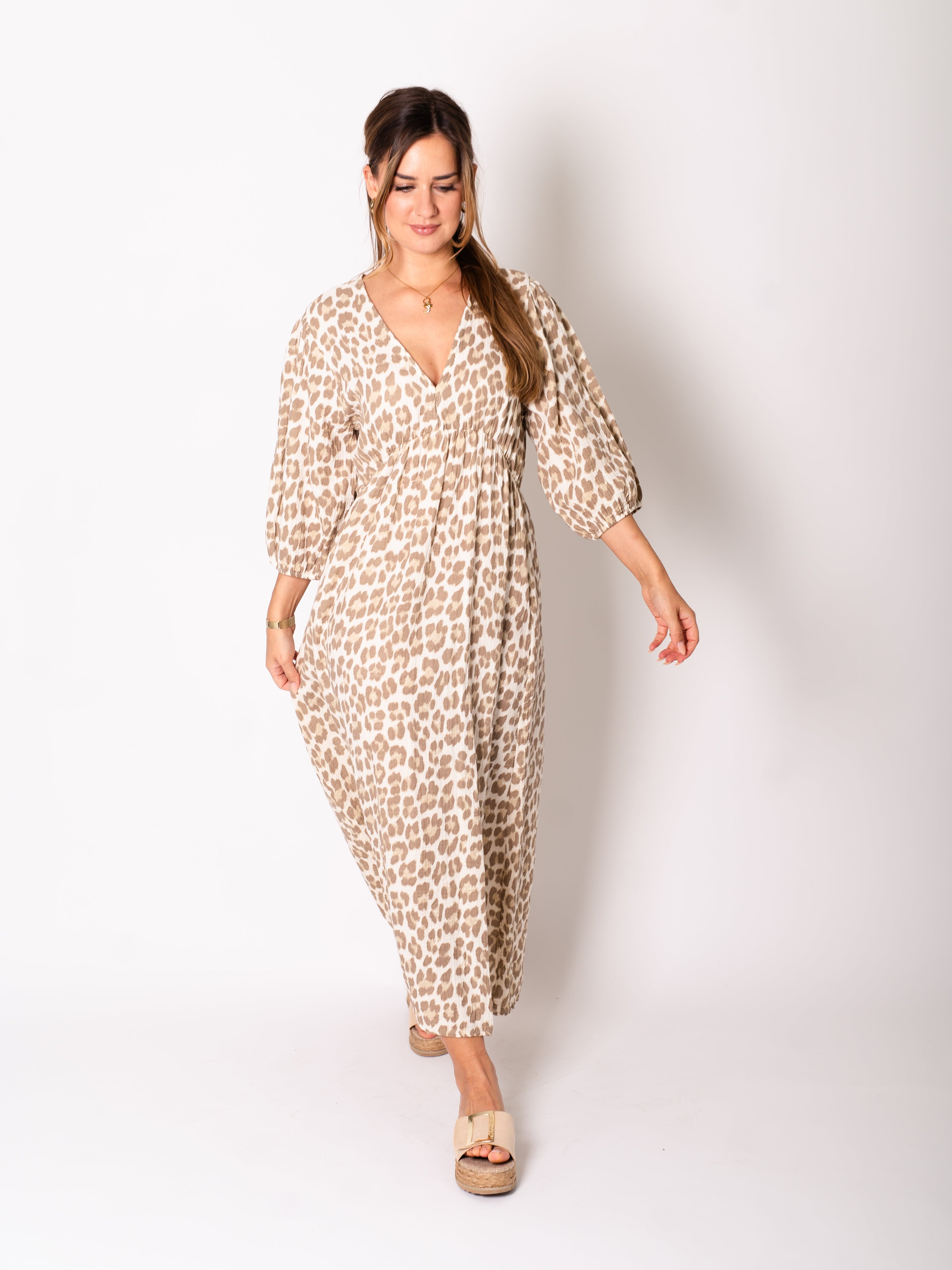 Maila Musselin Kleid - Leo/Beige