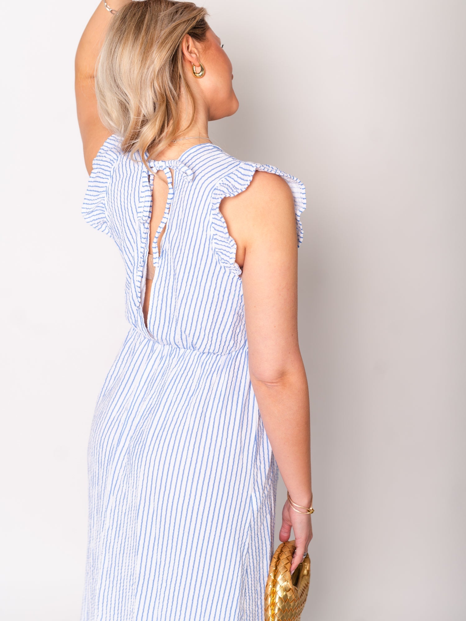 Leonora Stripes Musselin Kleid - Blau/Weiß