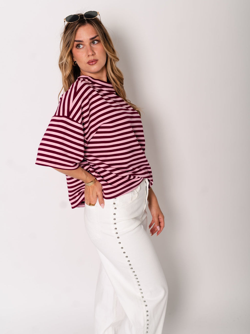 Streifen T-Shirt - Rosa/Rot