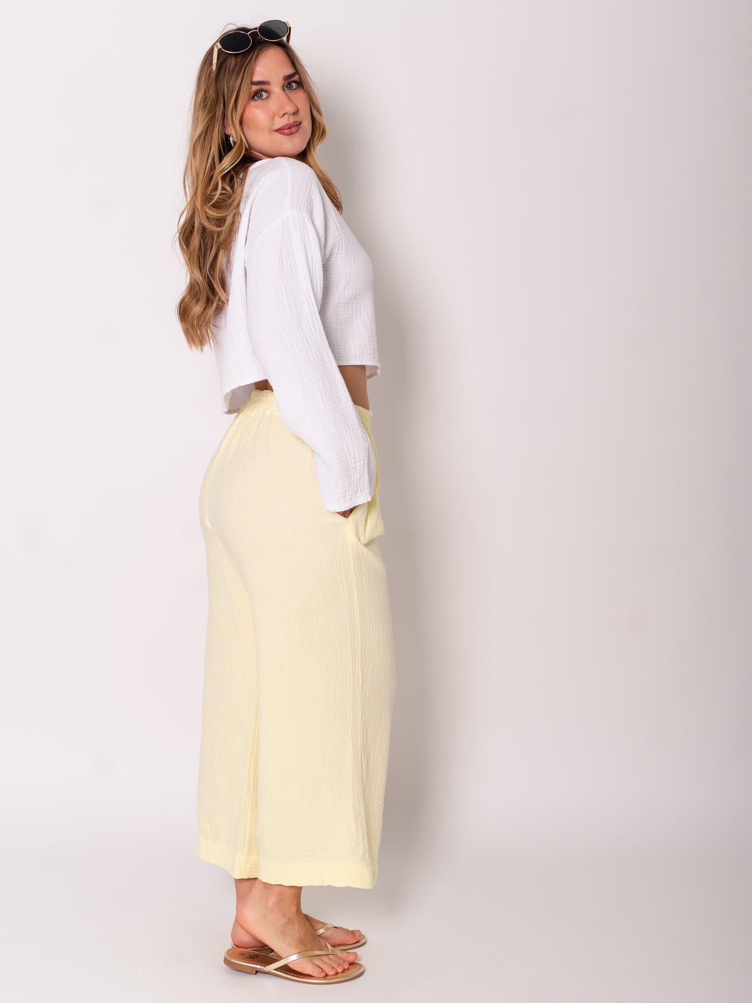 Culotte Musselin Hose - Zitronengelb