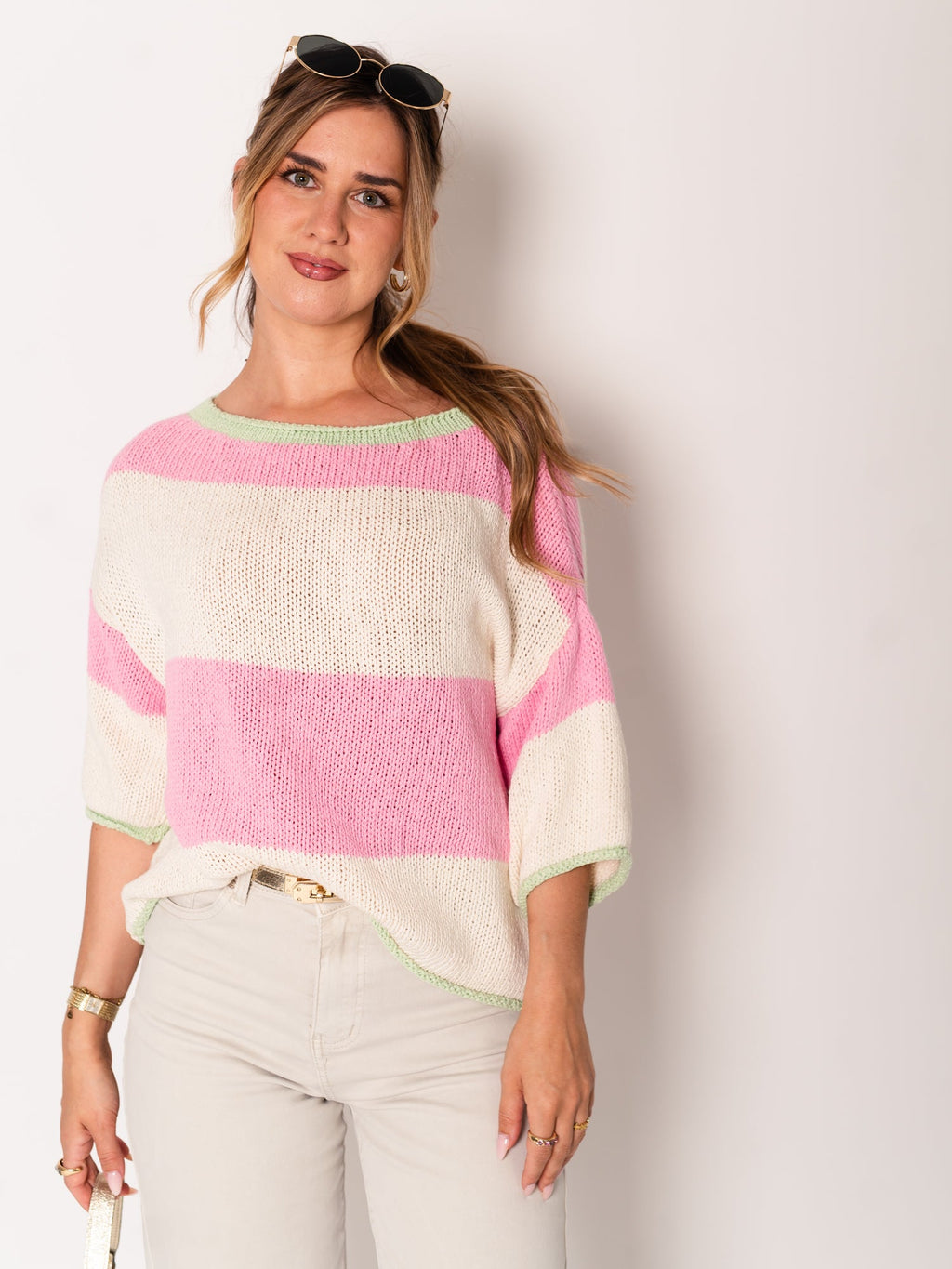 Summer Strick Pullover - Rosa/Beige/Mint